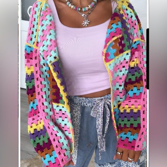POL Multicolor Crochet Cardigan - Picture 1 of 7